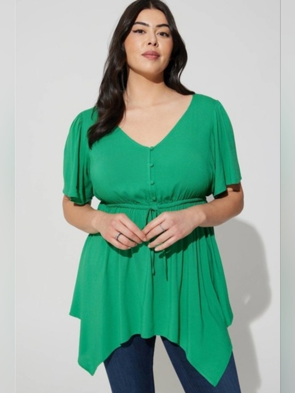 torrid Emerald Green Crisscross V-Neck Peplum Top